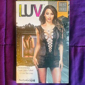 NBW Luv Stockings black fishnet and lace mini dress Queen Size